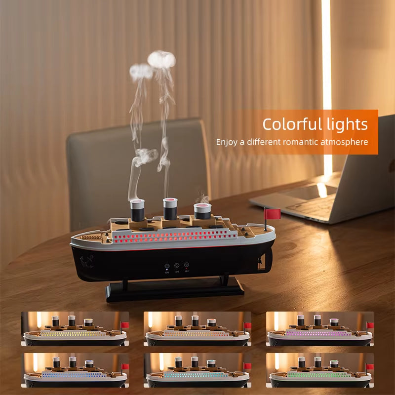 Retro Boat Air Humidifier Ultrasonic Aromatherapy Diffusers Mist Maker Fragrance Essential Oil Aroma Difusor Remote Control