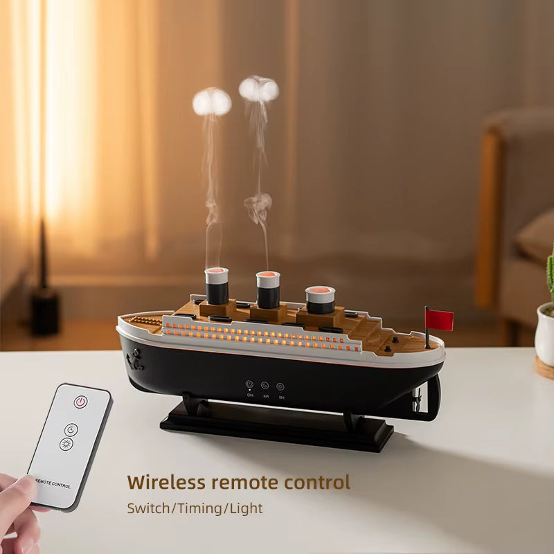 Retro Boat Air Humidifier Ultrasonic Aromatherapy Diffusers Mist Maker Fragrance Essential Oil Aroma Difusor Remote Control