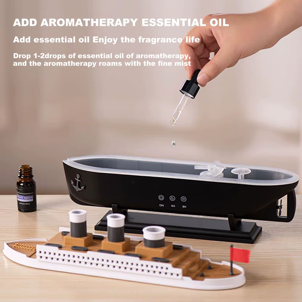 Retro Boat Air Humidifier Ultrasonic Aromatherapy Diffusers Mist Maker Fragrance Essential Oil Aroma Difusor Remote Control