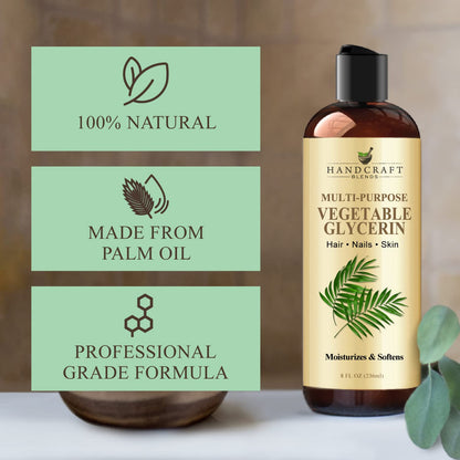 Vegetable Glycerin/Glycerine - 8 Fl Oz - 100% Pure and Natural - Premium Grade Hair and Body Oil - Massage Oil - for DIY Blends